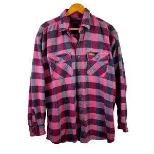 Vintage Five Brother Shirt Mens Sz 2XT Pink Plaid Flannel Button Up Made USA 90s